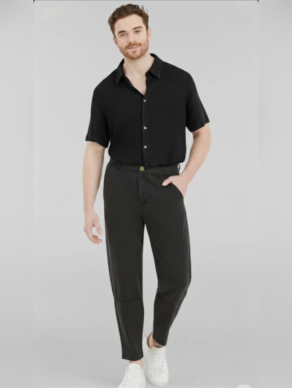 COS Black Men Short Sleeve Button Down Shirt L Minimalist Basic Quiet Luxury